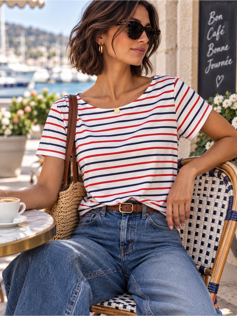Boden Breton Stripe Cotton T Shirt Red Navy White Short Sleeve US 10 #509